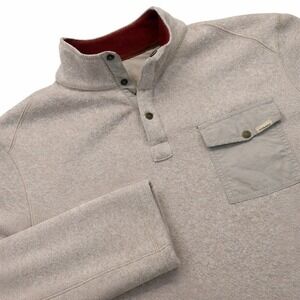 Woolrich Fleece Pullover Mens L Beige Quarter Snap Mock Neck‎ Pocket Outdoor